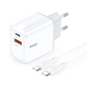 Obrazek BWOO ładowarka sieciowa CDA182 QC 38W USB USB-C biały + kabel USB-C 1m
