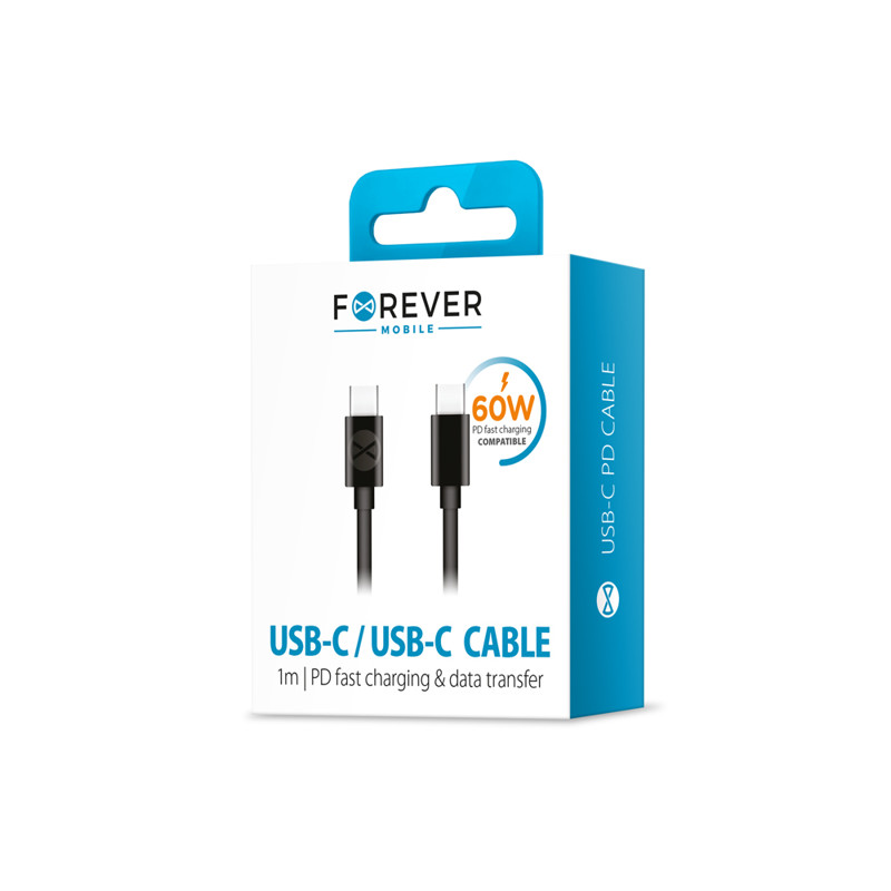 Obrazek Forever kabel USB-C - USB-C 1,0 m 60W czarny