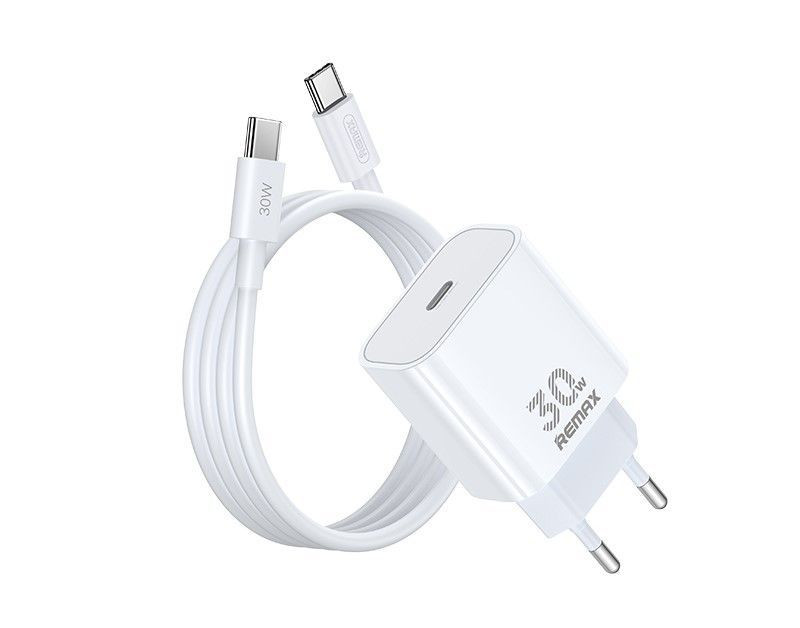 Obrazek Ładowarka sieciowa REMAX FIGEN SERIES 30W GaN RC-C021 USB-C + KABEL Type-C - Type-C 1M WHITE
