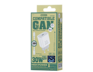 Obrazek Ładowarka sieciowa REMAX FIGEN SERIES 30W GaN RC-C021 USB-C + KABEL Type-C - Type-C 1M WHITE