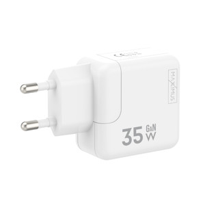 Obrazek Ładowarka sieciowa MX Burst GaN PD 35W, 2xUSB-C + kabel PD 20W C/Lightning, WHITE/BIAŁY