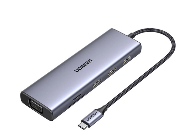 Obrazek Ugreen adapter CM498 15600 USB-C - 3x USB-A 3.0 / HDMI / VGA / RJ45