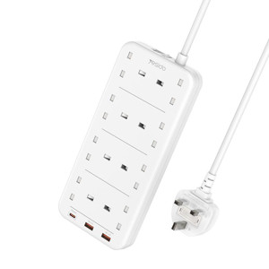 Obrazek Yesido MC16 Przedłużacz 11w1 (UK) 2m Fast Charge 3250W, 8xUK+2xUSB-A+C, BIAŁY