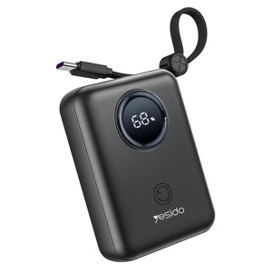 Obrazek Yesido Powerbank YP64 10 000 mAh 22.5W LED, USB-A+C + kabel USB-C+iP, CZARNY