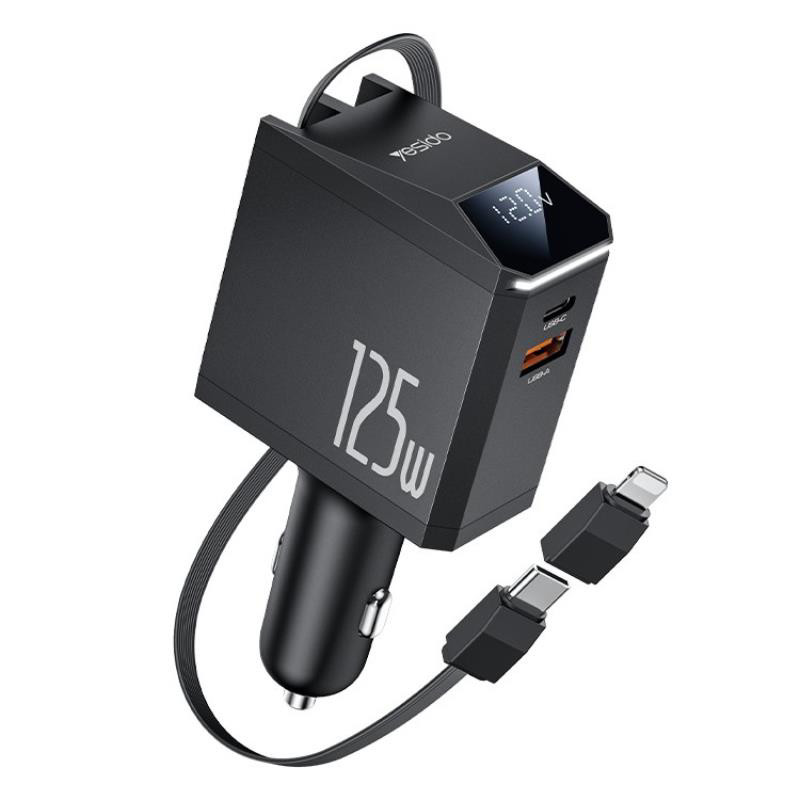 Obrazek yesido Ład. sam. Y71 125W Fast Charging
4w1 LED + Kabel 65W C+iP, BLACK / CZARNY