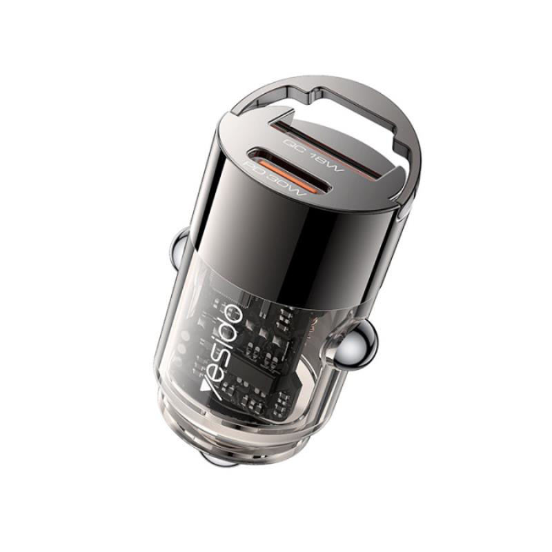 Obrazek Yesido ładowarka samochodowa Y68 PD 30W USB-A+C BLACK / CZARNY