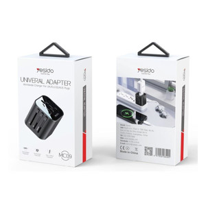 Obrazek Yesido Uniwersalny Adapter MC09 UK/EU/US /AU Max 8A, BLACK / CZARNY