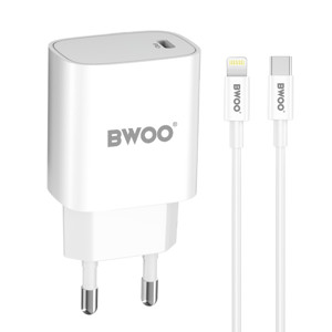 Obrazek BWOO ładowarka sieciowa PD CDA159 USB-C + kabel USB-C - Lightning 20W biał