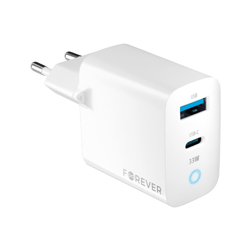 Obrazek Forever ładowarka sieciowa GaN PD QC TC-06-33AC 1x USB-C 1x USB 33W biała