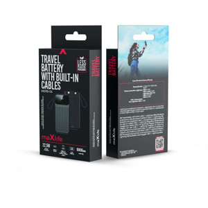 Obrazek MAXLIFE POWERBANK 10000 mAh PD QC 22,5W MXPB-06 CZARNY z WBUDOWANYMI KABLAMI