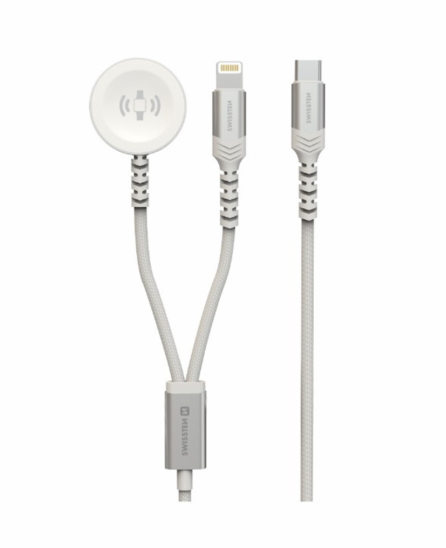 Obrazek KABEL SWISSTEN 2w1 APPLE WATCH+LIGHTNING /USB-C 1,2m BIAŁY