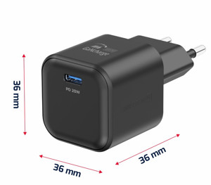 Obrazek Ładowarka sieciowa SWISSTEN GaN 1xUSB-C PD 20W BLACK