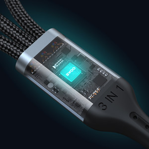 Obrazek BWOO kabel 3w1 USB - USB-C, Lightning, Micro USB 1m 3A X274 czarny