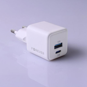 Obrazek Forever ładowarka sieciowa GaN PD QC TC-08-20AC 1x USB-C 1x USB 20W biała