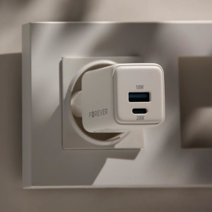 Obrazek Forever ładowarka sieciowa GaN PD QC TC-08-20AC 1x USB-C 1x USB 20W biała