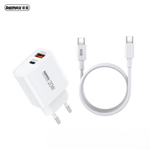 Obrazek Ładowarka sieciowa REMAX CABLE SET 20W RP-U120 USB/USB-C + KABEL USB-C/USB-C WHITE