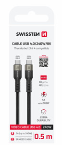 Obrazek KABEL SWISSTEN USB-C 240W 8K/60Hz 40Gb/s 0,5m czarny TB3, TB4