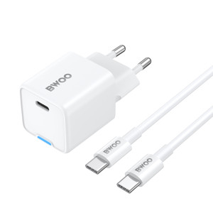Obrazek BWOO ładowarka sieciowa PD GaN USB-C + kabel USB-C - USB-C 60W biała