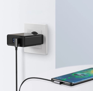 Obrazek Ugreen kątowy kabel US176 USB/USB-C QC 3.0 3A 1m - szary