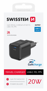 Obrazek Ładowarka sieciowa SWISSTEN GaN 1xUSB-C PD 20W BLACK