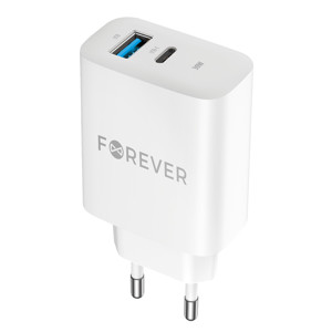 Obrazek Forever ładowarka sieciowa PD TC-07-30AC 30W 1xUSB-C 1xUSB + kabel USB-C/USB-C 60W