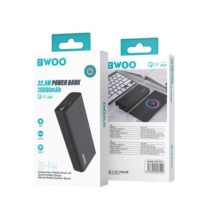 Obrazek BWOO Power bank 22,5W, 20000 mAh z wyświetlaczem LCD, czarny