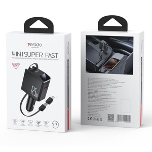 Obrazek yesido Ład. sam. Y71 125W Fast Charging
4w1 LED + Kabel 65W C+iP, BLACK / CZARNY