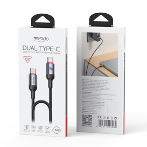 Obrazek Yesido Kabel CA185 240W Type-C/Type-C 1.2m 5A, BLACK / CZARNY