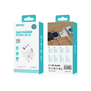 Obrazek BWOO ładowarka sieciowa PD CDA147 2x USB-C 1x USB 65W biała