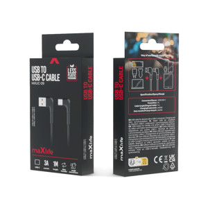 Obrazek Maxlife kabel kątowy USB/USB-C 1m 3A czarny MXUC-09