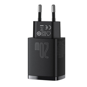 Obrazek Ładowarka sieciowa BASEUS COMPACT QC USB-USB-C 20W CZARNA/BLACK