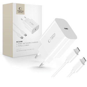 Obrazek TECH-PROTECT ładowarka sieciowa NC20W USB-C + KABEL USB-C WHITE